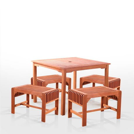 Malibu Outdoor 5 Piece Wood Patio Dining Set With Backless Chairs   6000202627561 