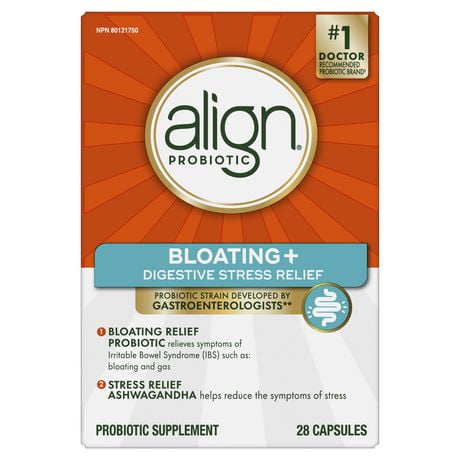 Align Probiotic, Bloating + Digestive Stress Relief, Probiotic for Women and Men with Ashwagandha, Probiotic for Gut Health, Helps Relieve Symptoms of Irritable Bowel Syndrome (IBS) such as Bloating, Gas, and Abdominal Discomfort, 28 Capsules, 28CT