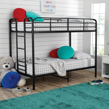 MS Metal Frame Bunk Bed Space-Saving, Twin-over-Twin, Black Color, Black