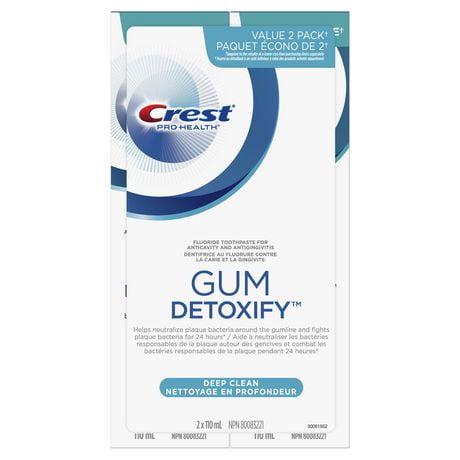 Dentifrice anticarie au fluorure Crest Gum Detoxify Nettoyage en profondeur 110 mL, paquet jumelé
