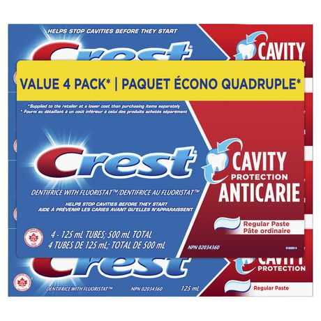 Crest Cavity Protection Toothpaste, Regular Paste, 125 mL, Pack of 4