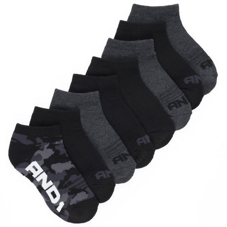 And1 Boys' Low-Cut Socks 8-Pack Black S-M