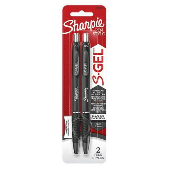 Sharpie S-Gel, pointe fine (0,5 mm), stylo gel à encre noire, paq. de 2 Une écriture toujours vive