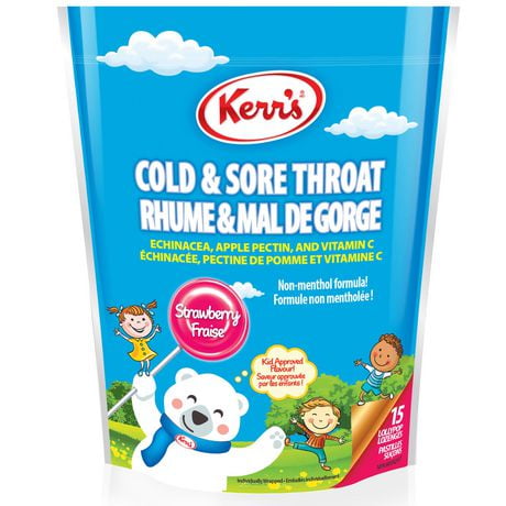 Kerr's Strawberry Cold & Sore Throat Kid's Lollypops, Kids Sore Throat Lollypops