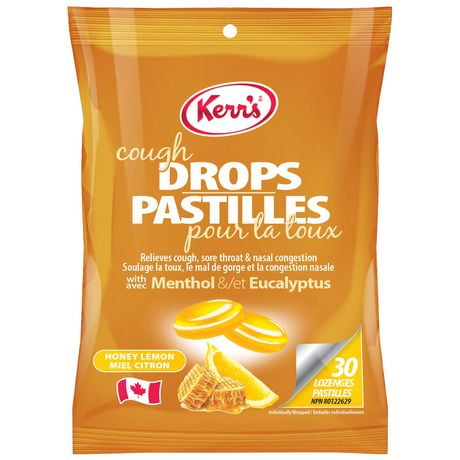 Kerr's Honey Lemon Cough Drops with Menthol & Eucalptus, Honey Lemon Cough Drops