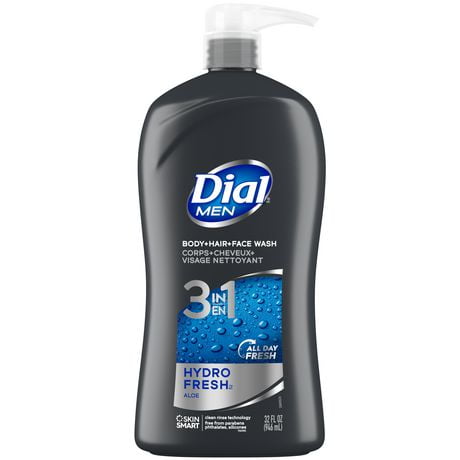Dial for Men Hydro Fresh 3-in-1 Body+Hair+Face Wash, 946mL, Body Wash, 946mL