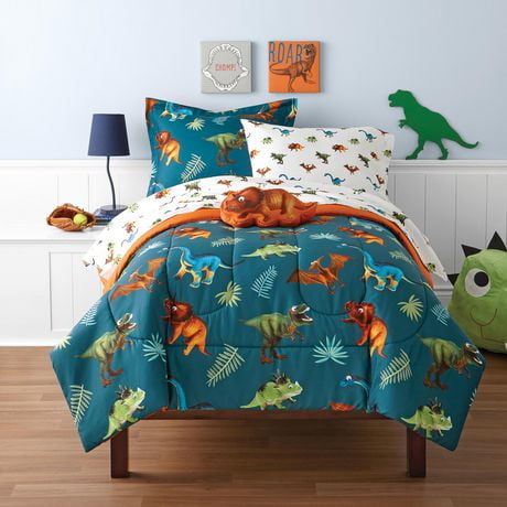 Mainstays Kids Dino Bed in a Bag, Twin: 6 piece set & Double: 8 piece set