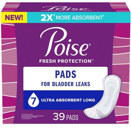 Poise Incontinence Pads for Women, 7 Drop, Ultra Absorbency, Long, 39Ct, POISE PAD LNG 39