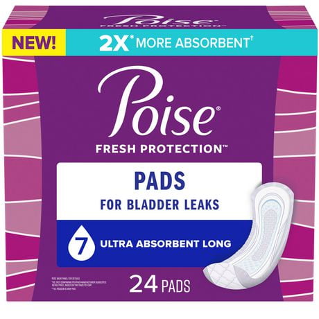 Poise Incontinence Pads For Women 7 Drop Ultra Absorbency Long 24Ct   6000206632357 