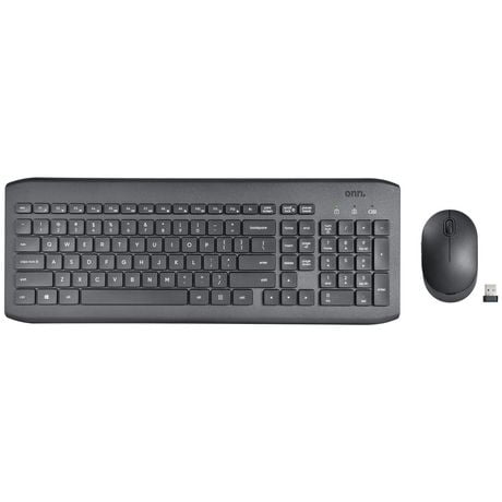 onn. 100009054 Wireless 104 Keys Full Keyboard and 5-Button Mouse, Easy Connect USB Receiver