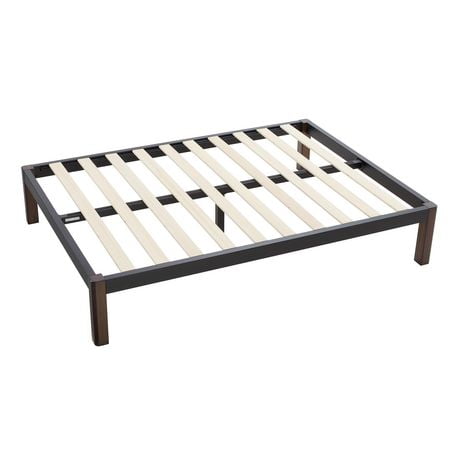 Mainstays Metal Bed Frame with Wood Legs, Black, Twin