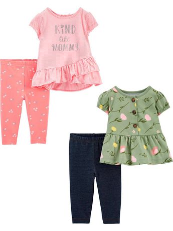 Child of Mine Infant Girl Newborn Playwear Bundle - Olive Floral/Orange ...