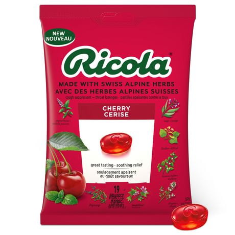 Ricola Cherry Drops 19 Ct, Delicious Naturally Refreshing Low Menthol Throat Relief, 19 Count