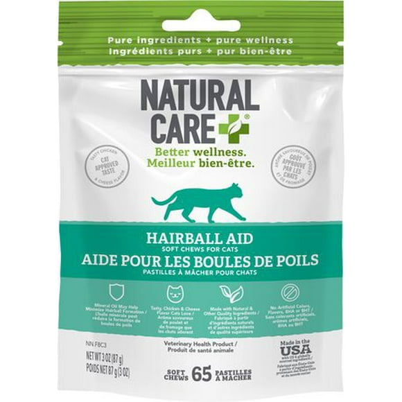 Natural Care Hairball Aid Chicken & Cheese Daily Chews Cat Supplement, 65 Chews