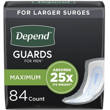 Depend Incontinence Guards/Incontinence Pads for Men/Bladder Control Pads, Maximum, 84ct, DPND MAX GRD 84