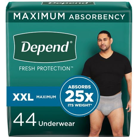 Sous-vêtement d’incontinence Depend Fresh Protection pour hommes, degré d’absorption maximal, TTG, gris, 44 unités