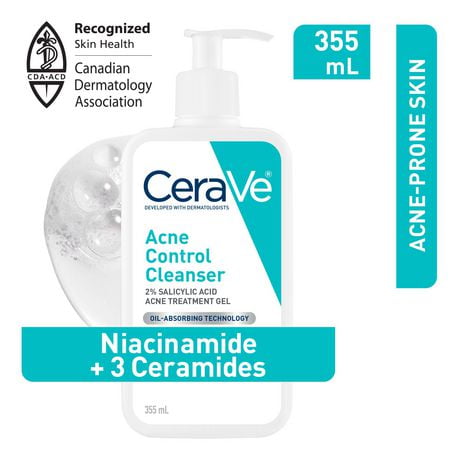CeraVe Acne Control Cleanser | 2% Salicylic Acid Face Wash with Purifying Clay for Oily Skin and Blackheads | Fragrance-Free, Paraben-Free & Non-Comedogenic | 355 mL, Formulated to help clear acne