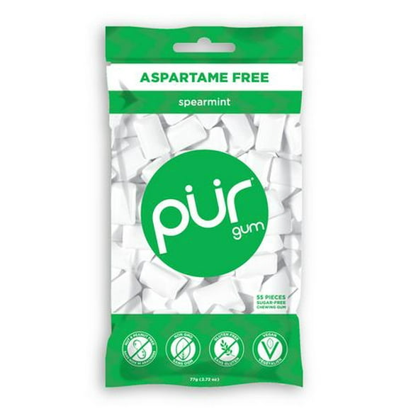 PUR Gum Sugar Free Chewing Gum with Xylitol - Natural Spearmint Flavour - 55 Pieces (Pack of 1), 55 Piece per Gum Bag
