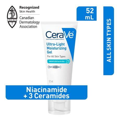 CeraVe Ultra-Light Moisturizing Gel | Fragrance-Free, Lightweight Face Moisturizer with Ceramides, Niacinamide, Hyaluronic Acid. 52 mL, CRV ULTRA LIGHT GEL 1.7OZ CA