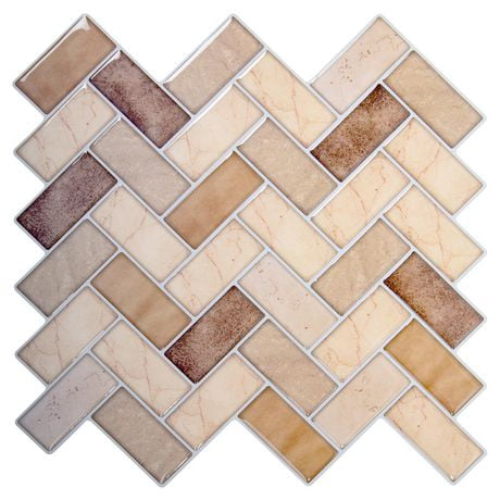Truu Design Self-Adhesive Peel and Stick Herringbone Backsplash Wall Tiles