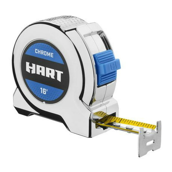 HART 16-Foot Chrome Tape Measure, Fraction Markings, Limited Lifetime Warranty