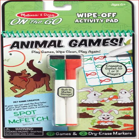 Melissa & Doug Wipe-Off Activity Pad - Reusable Dry Erase Travel Notebook set.  Game On!, Reuse activity book, 2 markers