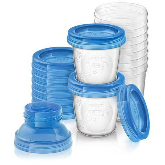Philips Avent Pots de conservation du lait maternel<br>Comprend adaptateurs pratiques<br>180 ml/6oz, 10 pièces
