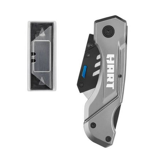 HART Folding Lock-Back Utility Knife with 10 Blades, Limited Lifetime Warranty