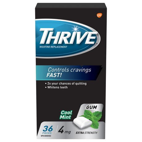 Gomme Thrive 4 mg Extra-forte Remplacement de la nicotine Cool à la menthe, 36 morceaux