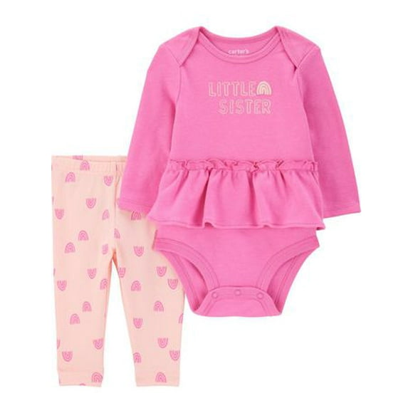 Carter's Child of Mine Baby Girls' Bodysuit Pant Set - Rainbow Little Sister, Newborn - 24 Months
