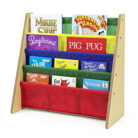 Humble Crew Kids Book Rack Storage Bookshelf, 4 Tiers, Natural Wood/Primary