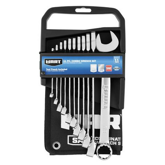 HART 11-Piece SAE Combination Wrench Set with Tool Pouch, Chrome Vanadium, Limited Lifetime Warranty