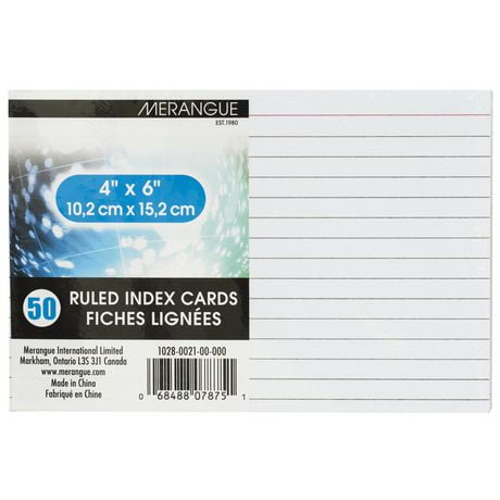 Merangue Lined Index Cards, 4" x 6", 50 Sheets/Pack, 6 Pack