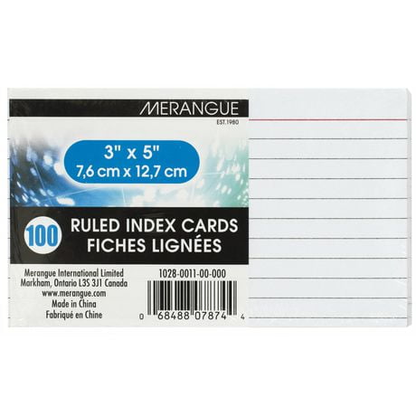 Merangue Lined Index Cards, 3" x 5", 100 Sheets/Pack, 4 Pack
