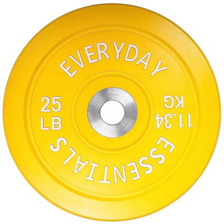 Everyday Essentials Color Coded Olympic Bumper Plate Weight Plate w Steel Hub, 25 lbs (Single Plate)