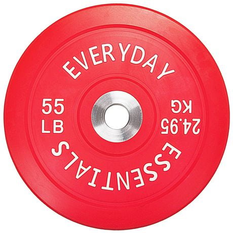 Everyday Essentials Color Coded Olympic Bumper Plate Weight Plate with Steel Hub, 55 Lbs. (Single Plate)