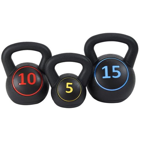 Everyday Essentials Wide Grip 3-Piece Kettlebell Set, includes 5 Lbs, 10 Lbs, 15 Lbs