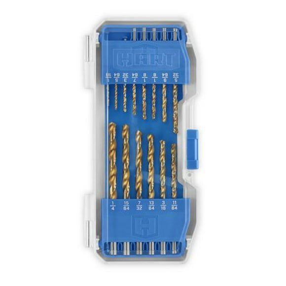 HART 14-Piece Titanium Drill Bit Set with Protective Storage Case, For use in drill/driver