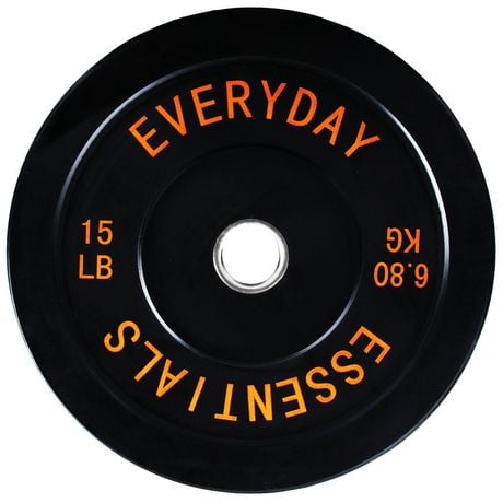 Plaque de poids de plaque de pare-chocs olympique Everyday Essentials avec moyeu en acier, noir, 15 lb (plaque simple)