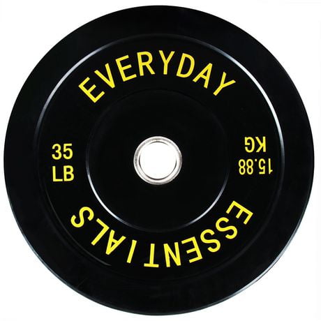 Everyday Essentials Olympic Bumper Plate Weight Plate with Steel Hub, Black, 35 lbs (Single Plate)