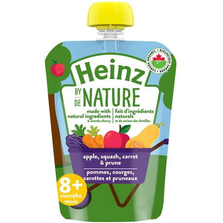 Aliments biologiques pour bébés Heinz de Nature – Pommes, courge, carottes et pruneaux en purée