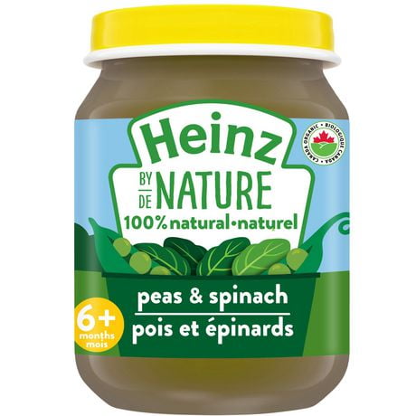 Aliments naturels à 100 % pour bébés Heinz de Nature – Pois et épinards biologiques en purée 128 ml