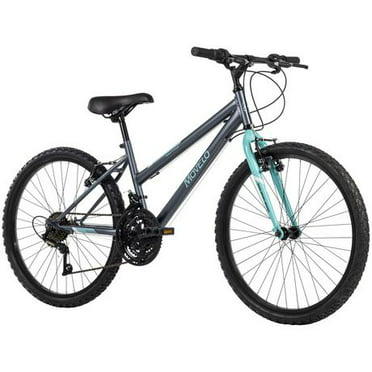 Movelo Algonquin Vélo de montagne de 24 pouces pour filles, 18 vitesses, gris / bleu Âges 12-19