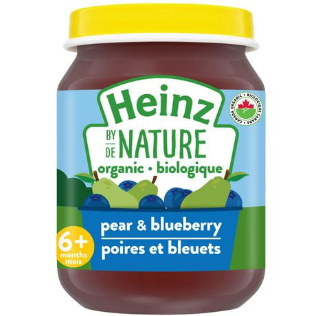 Aliments biologiques pour bébés Heinz de Nature – Poires et bleuets en purée 128 ml
