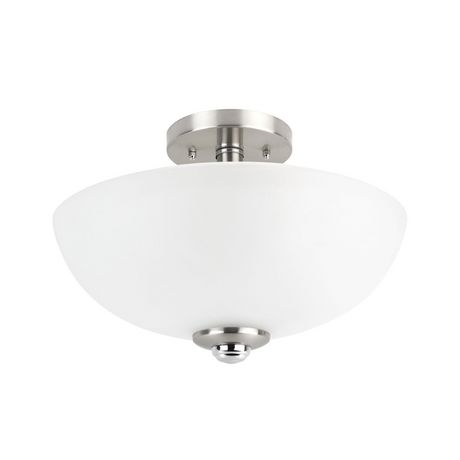 Hudson 2 Light Semi Flush Mount Ceiling Light Brushed Nickel Chrome Accents Frosted Glass Shade