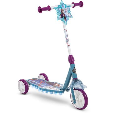 Huffy Frozen 2 Electro-Light 3-Wheel Preschool Scooter for Kids, teal and purple, 3 years old and above