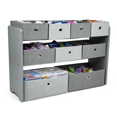 Humble Crew Camden Kids Toy Storage Organizer with 9 Collapsible Fabric Storage Bins, Grey