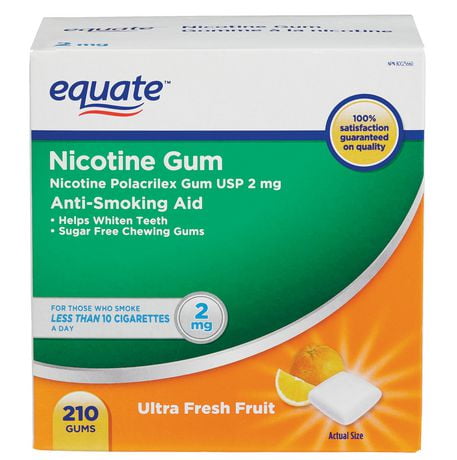 Equate Nicotine Gum Ultra Fresh Fruit 2mg 210ct, Nicotine Nicotine ...