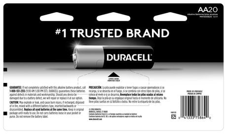 Duracell 1.5V Coppertop Alkaline, AA Batteries, 20 Pack