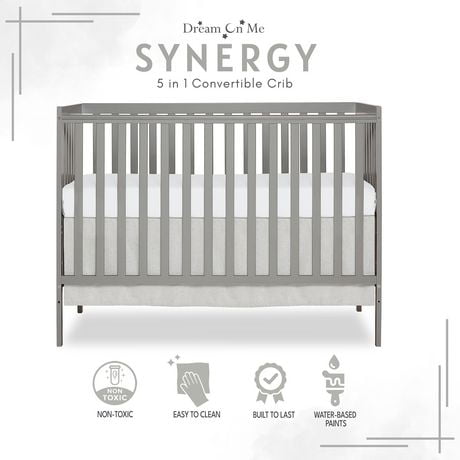Dream On Me Synergy 5-in-1 Convertible Crib, Greenguard Gold Certified